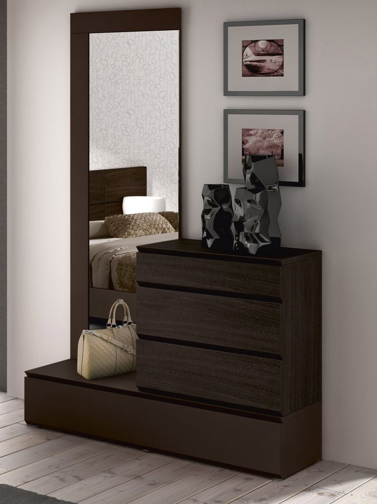 wooden drawers with mirror