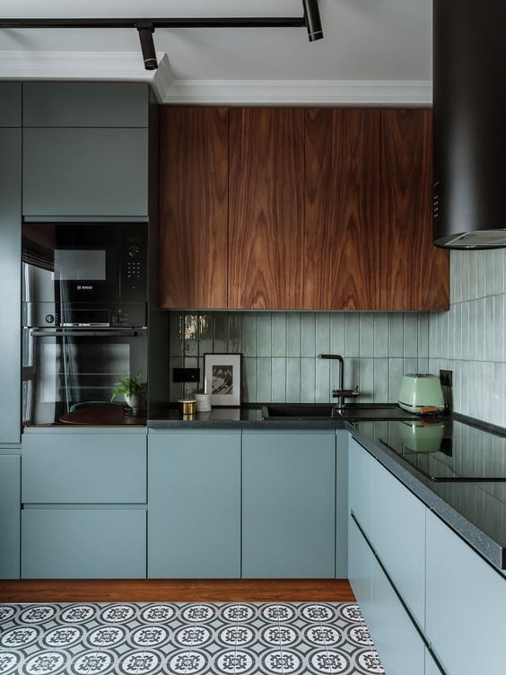 Blue Seamless Matte Kitchen Cabinets