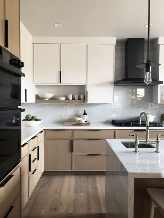 White and wooden kitchen cabinets