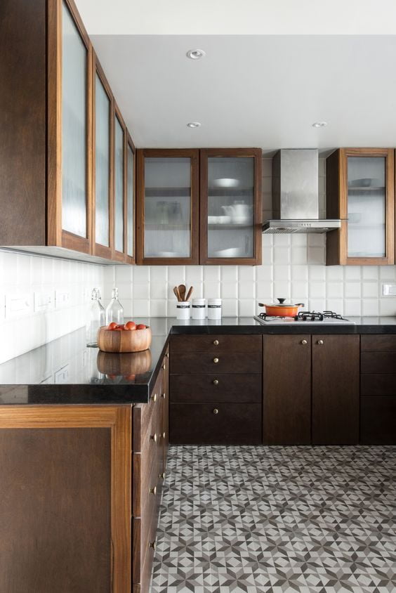 Wooden brown kitchen cabinets