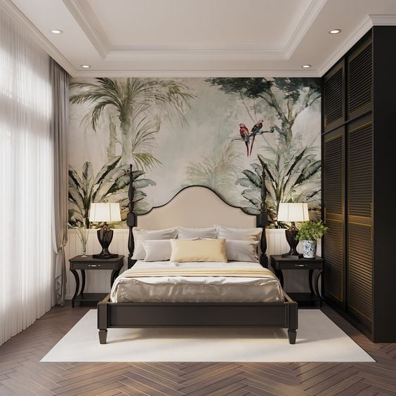 Indian bedroom with wallpaper ideas