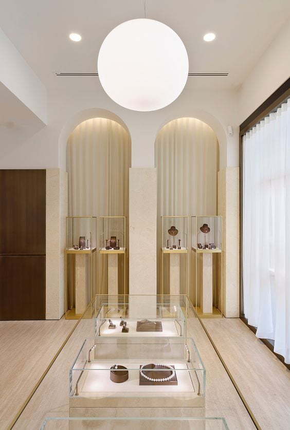 white jewellery showroom interior design ideas