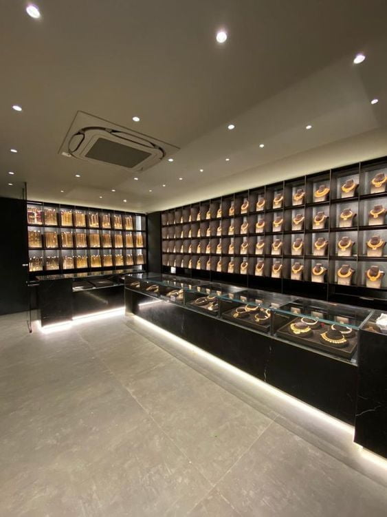 black contemporary jewellery showroom interior design ideas