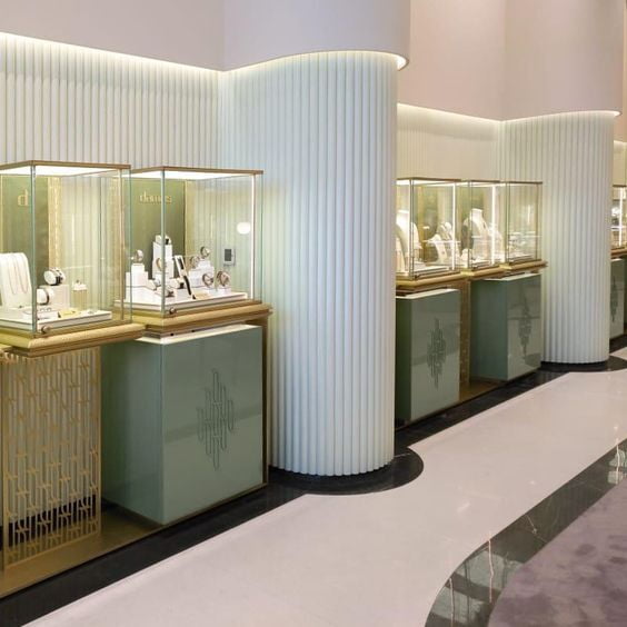 green jewellery showroom interior design ideas